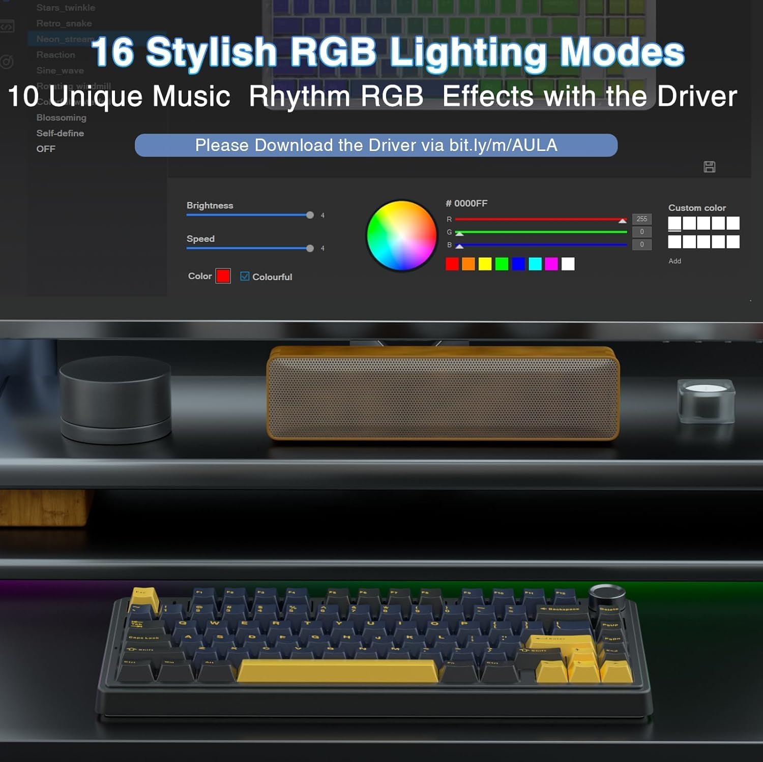 AULA 75 KEYS RGB 75% MECHANICAL GAMING KEYBOARD TRI-MODE KNOB CRESCENT SWITCH BK-DBL-ORG F75 thumbnail 5
