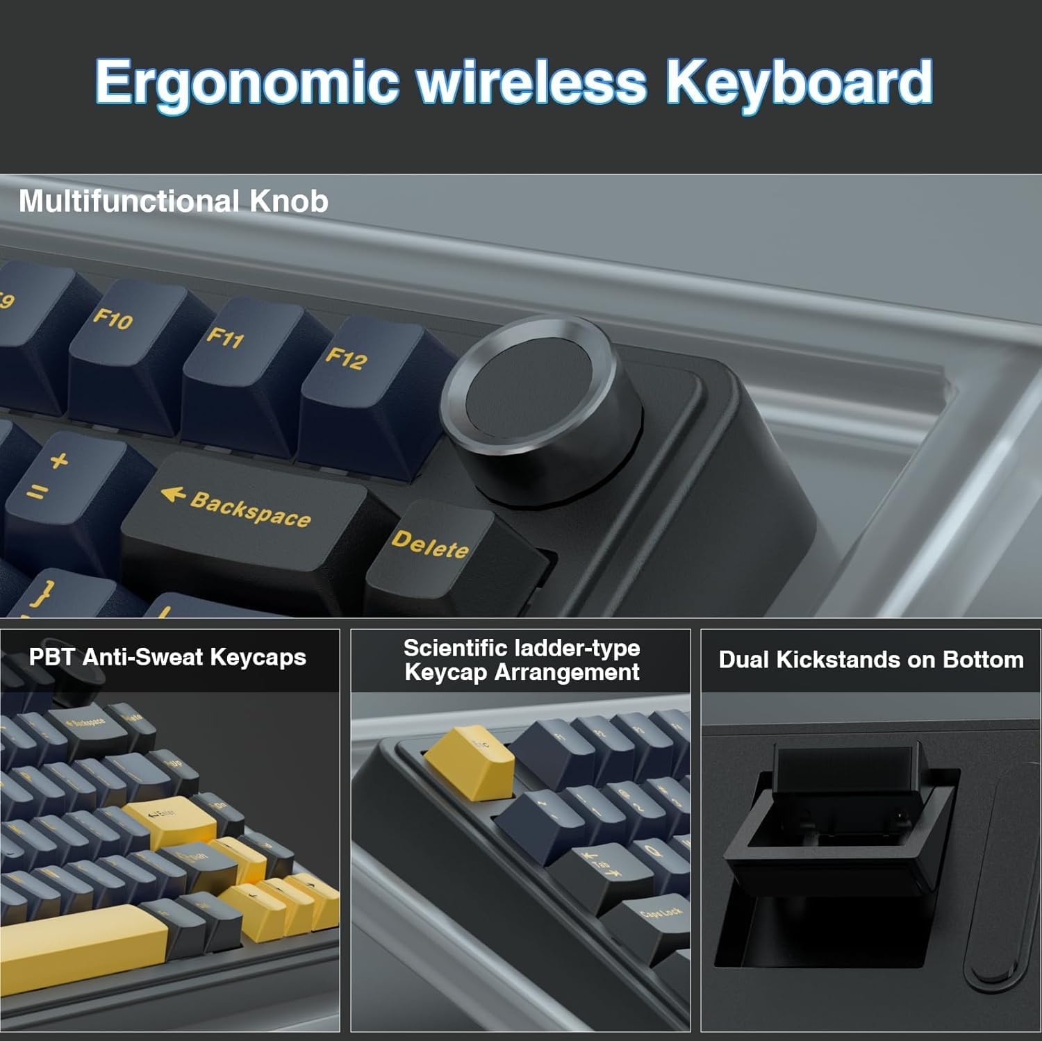 AULA 75 KEYS RGB 75% MECHANICAL GAMING KEYBOARD TRI-MODE KNOB CRESCENT SWITCH BK-DBL-ORG F75 thumbnail 2