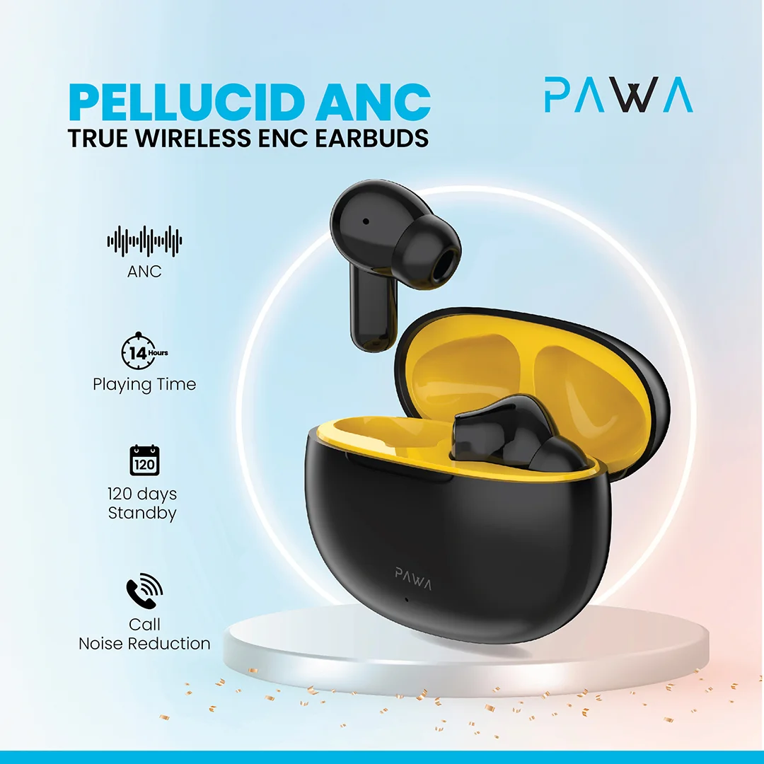 PAWA PELLUCID ANC TRUE WIRELESS ENC EARBUDS BLACK PW-TWSPNC59-BKYL thumbnail 4