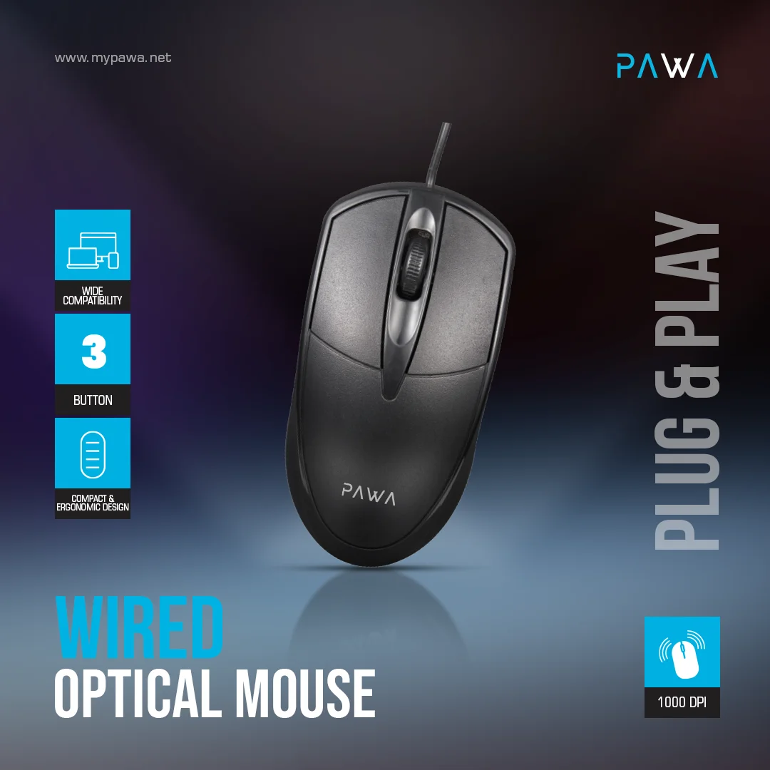 PAWA WIRED OPTICAL MOUSE BLACK PW-MWN2TC15-BK thumbnail 5