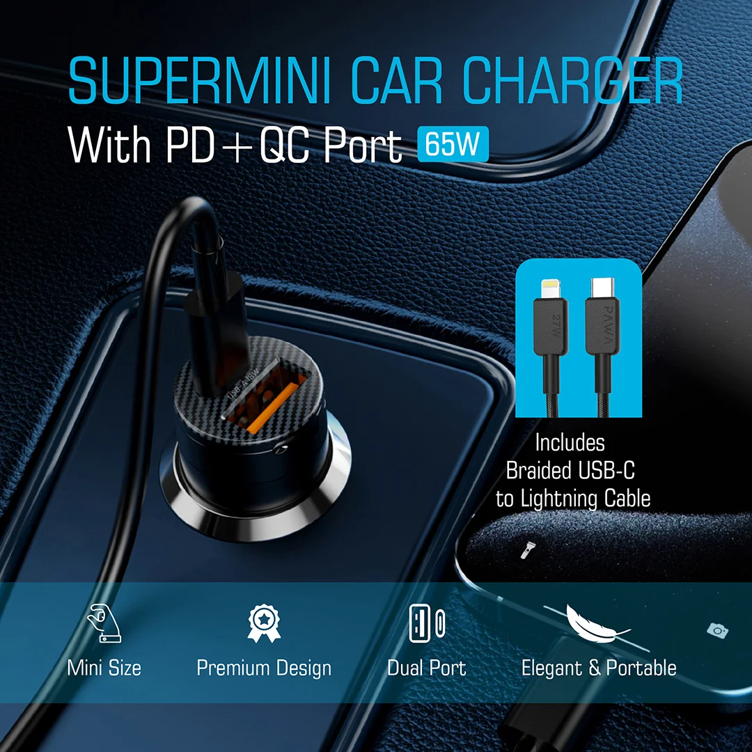 PAWA SUPERMINI CAR CHARGER WITH PD+QC PORT 65W BLACK PW-PDTCN65W-BK thumbnail 4