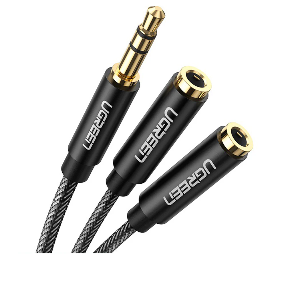 UGREEN 3.5MM AUX STEREO AUDIO SPLITTER CABLE WITH BRAID 20CM BLACK 10532