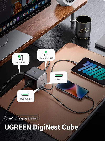 UGREEN GAN TECH 7 IN 1 65W DIGINEST CUBE POWER STRIP 90906 thumbnail 5