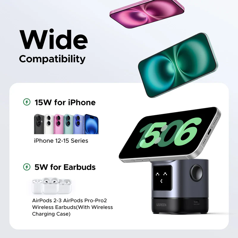 UGREEN UNO 2 IN 1 MAGNETIC WIRELESS CHARGING STATION 15W 45775 thumbnail 6