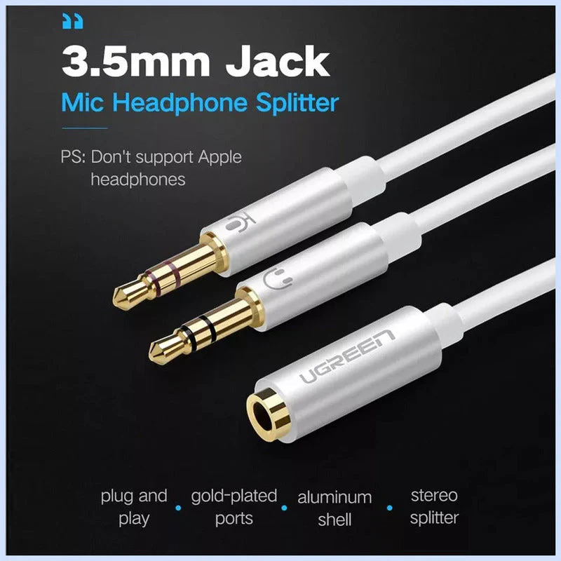 UGREEN 3.5MM FEMALE TO 2 MALE AUDIO CABLE ABS CASE WHITE 20897 thumbnail 7