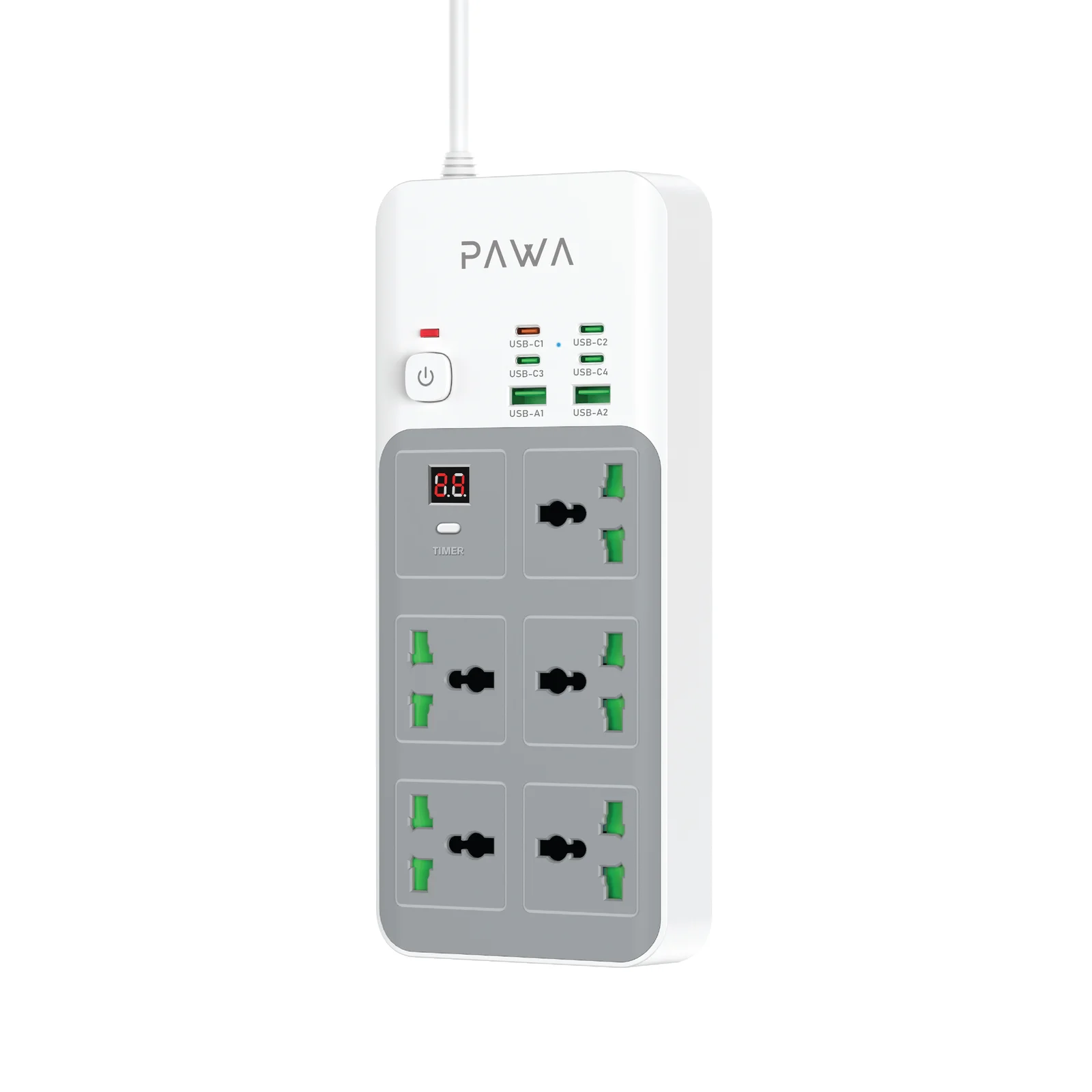 PAWA UNIVERSAL POWERSTRIP WITH TIMER 45W WHITE PW-PSTR455P-WH