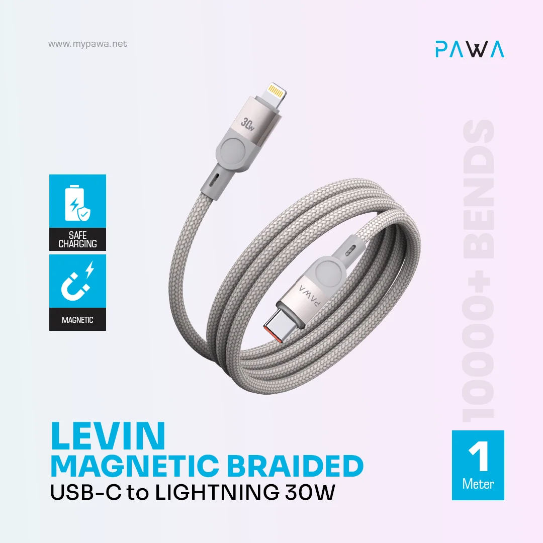PAWA LEVIN MAGNETIC BRAIDED USB C TO LIGHTNING 30W CABLE 1M GREY TITANIUM PW-12BDM252-GYTT thumbnail 3