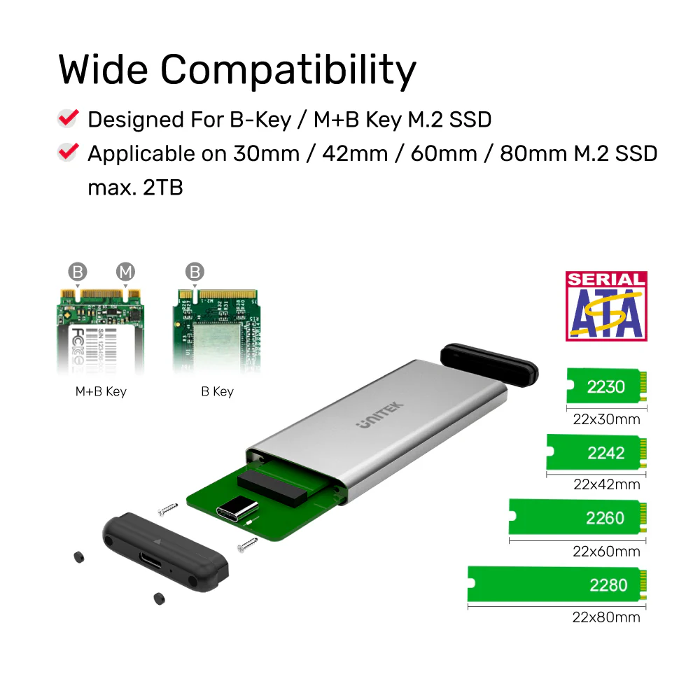 UNITEK USB-C TO M.2 SSD ENCLOSURE GRAY Y-3365 thumbnail 2