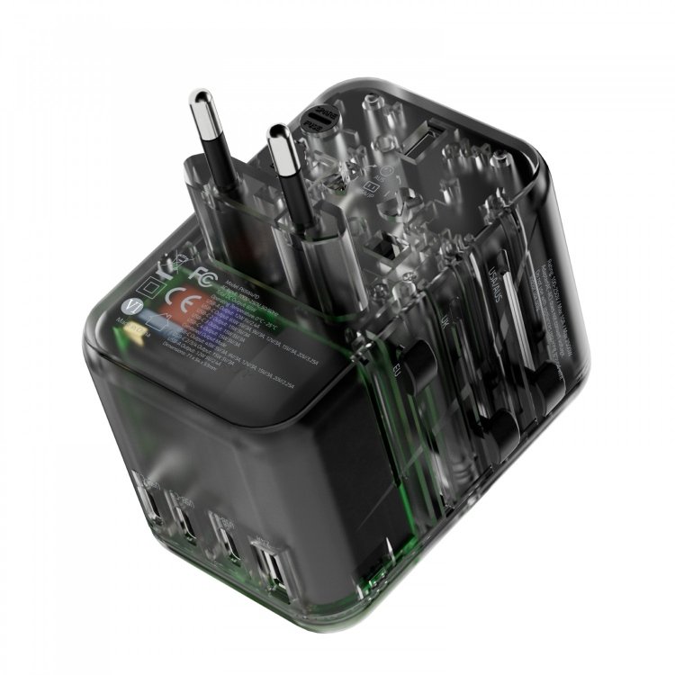 POWEROLOGY UNIVERSAL MULTI-PORT TRAVEL ADAPTER PD 65W- TRANSPARENT thumbnail 2