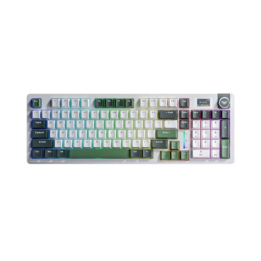 AULA 99 KEYS W/L RGB GASKET 99% MECHANICAL GAMING K/B TRI-MODE GRAY WOOD V4 S/W GR+WH+DGRN S98 PRO
