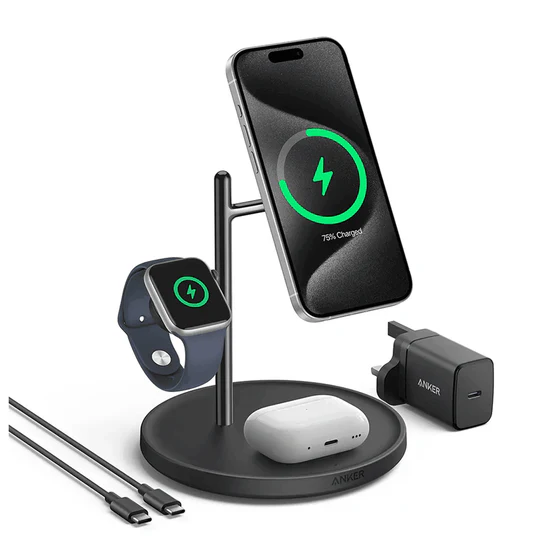 ANKER MAGGO 3 IN 1 STAND WITH CHARGER AND USB C CABLE WIRELESS CHARGING STATION B25M3V11