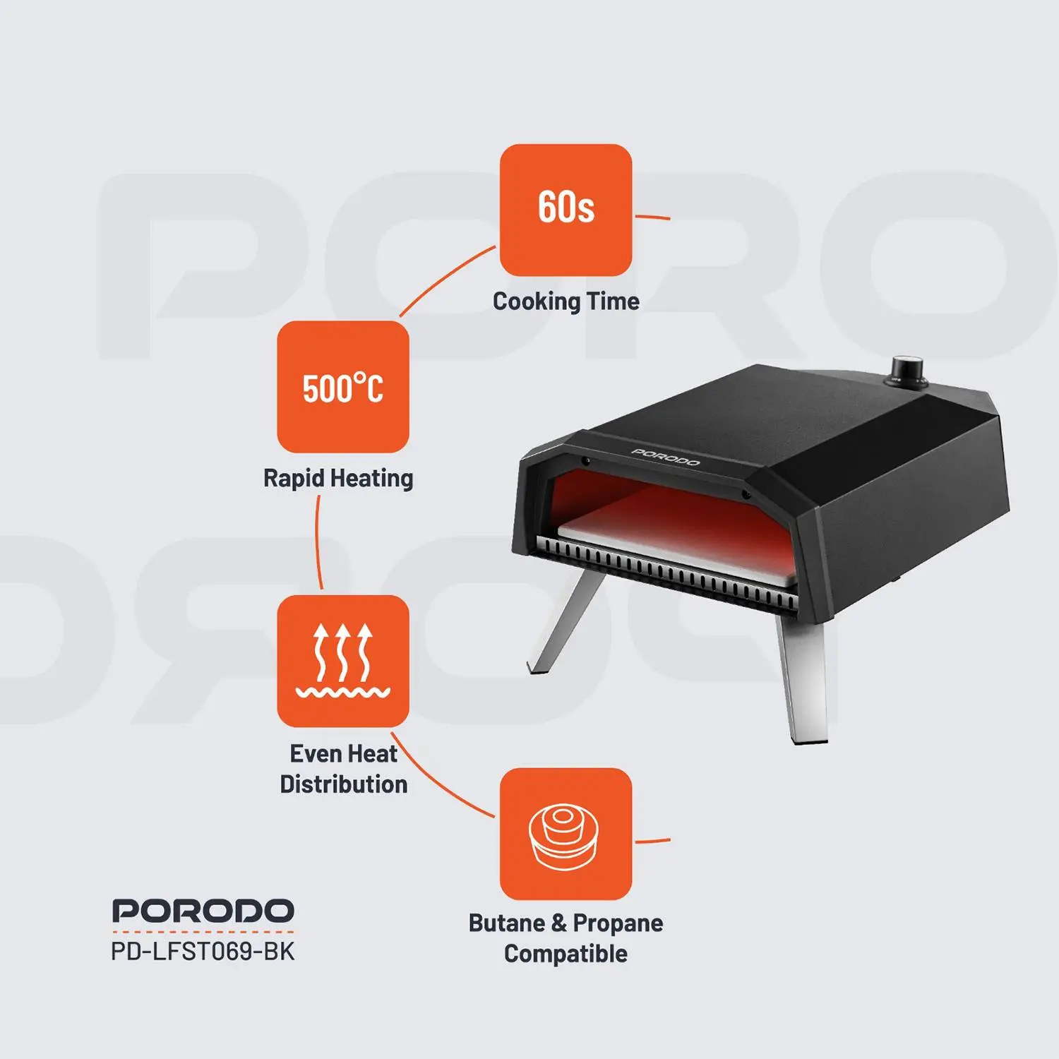 Porodo Lifestyle 12-Inch Outdoor Pizza Oven - Black ,Portable & Efficient thumbnail 6