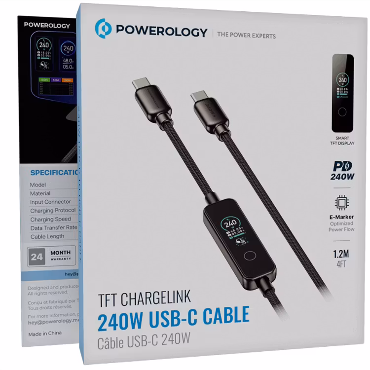 POWEROLOGY TFT CHARGELINK 240W USB C CABLE BLACK PCABCM0121BK thumbnail 3