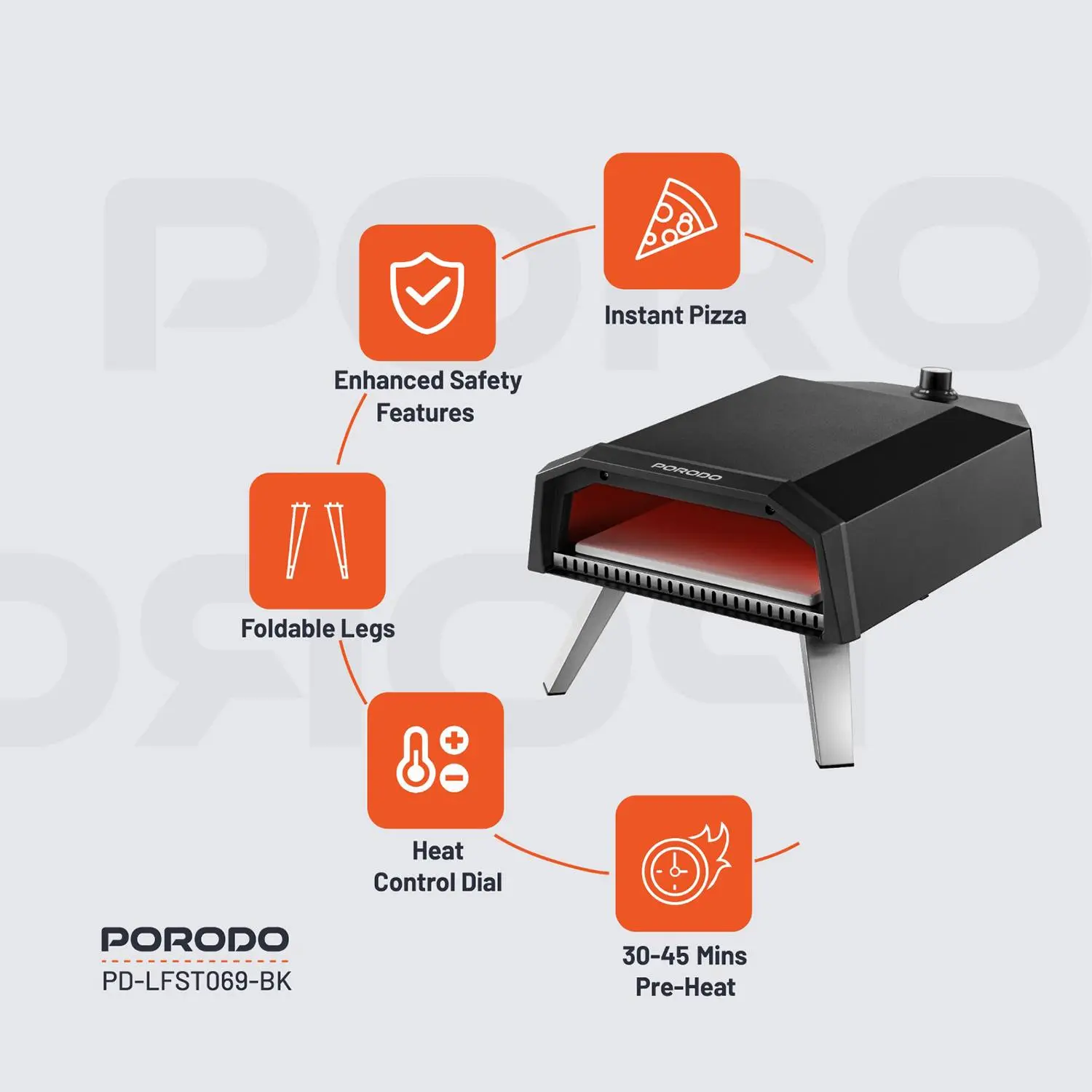Porodo Lifestyle 12-Inch Outdoor Pizza Oven - Black ,Portable & Efficient thumbnail 5