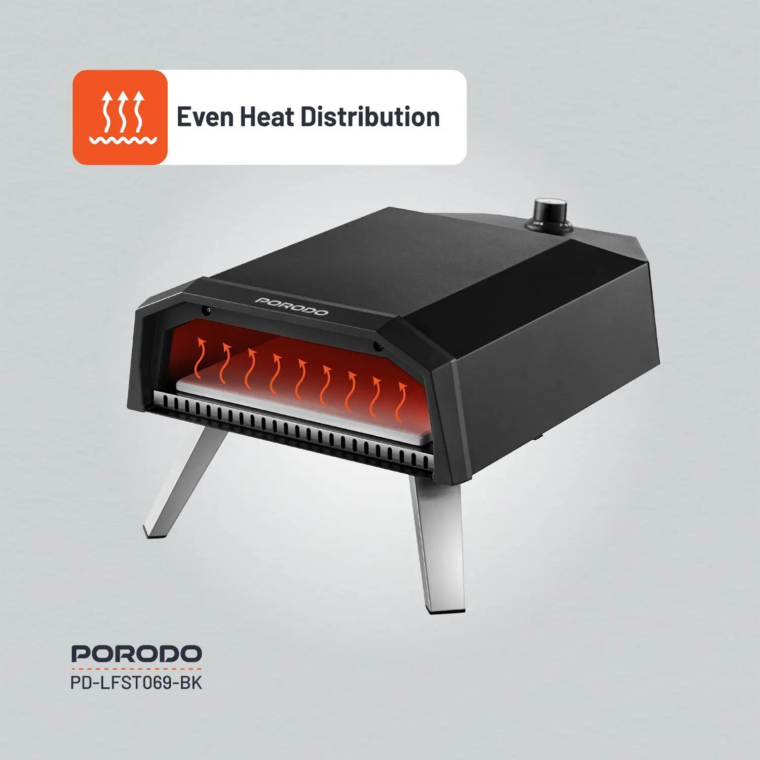 Porodo Lifestyle 12-Inch Outdoor Pizza Oven - Black ,Portable & Efficient thumbnail 7