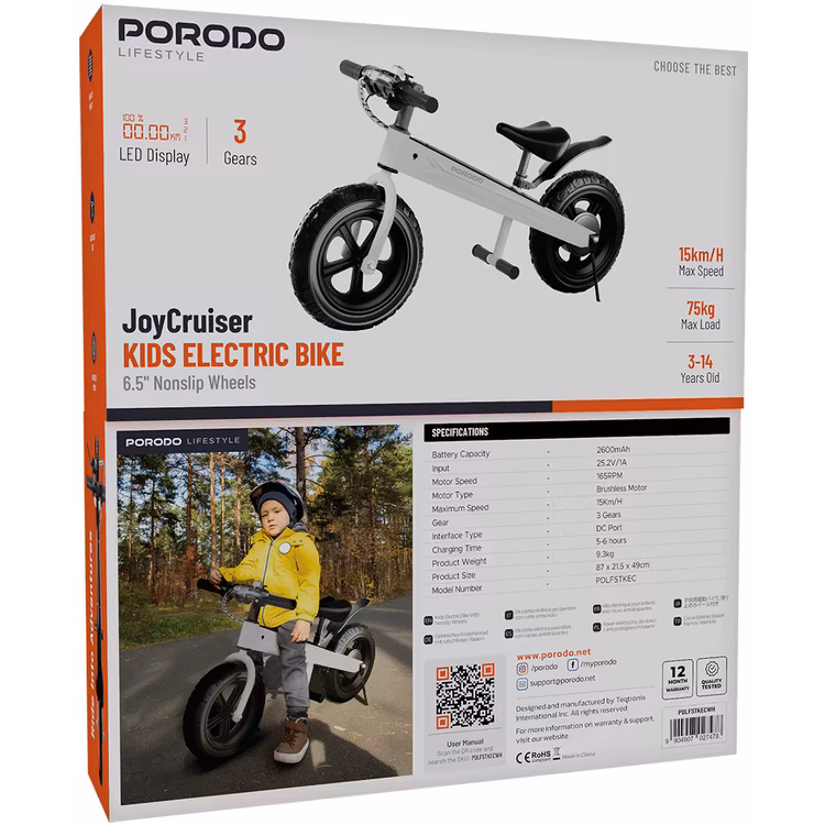 PORODO LIFESTYLE JOYCRUISER KIDS ELECTRIC BIKE WHITE PDLFSTKECWH thumbnail 2