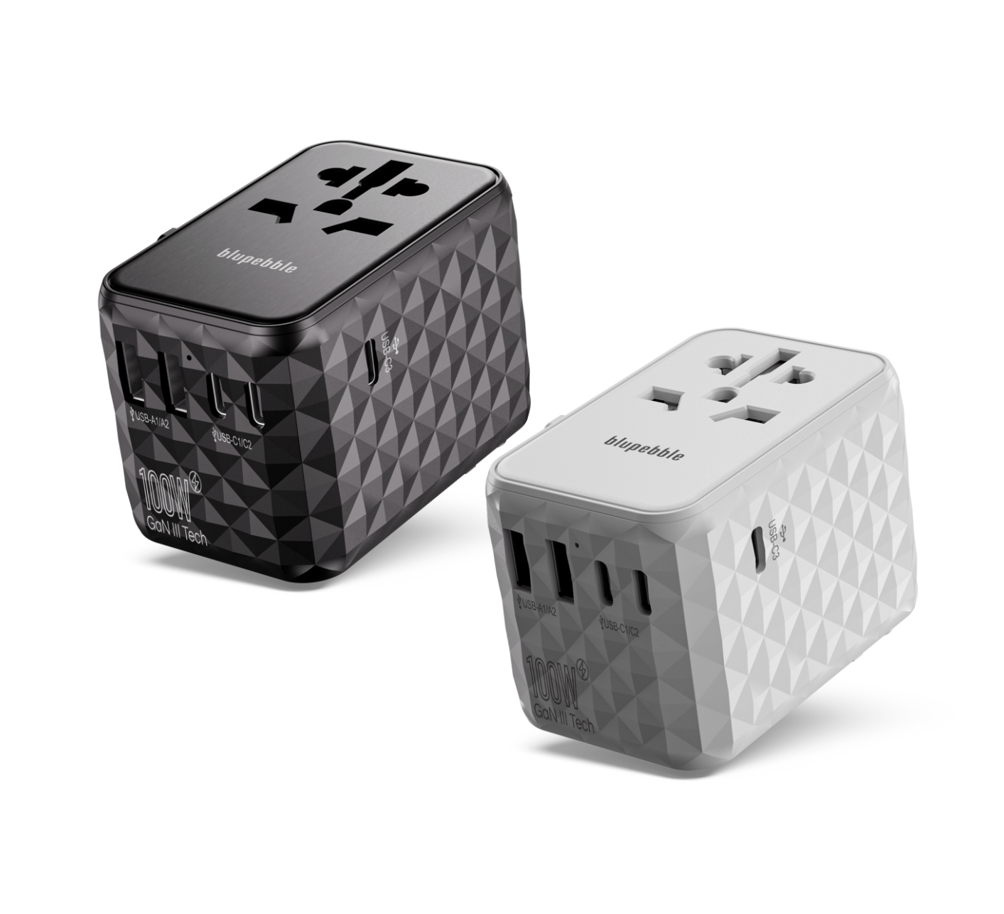 Blupebble Passport 4 World Travel Adapter - Featuring GAN III Tech, 100W Power, 3 USB-C, and 2 USB-A Ports for Ultimate Convenience : Power Up Anywhere