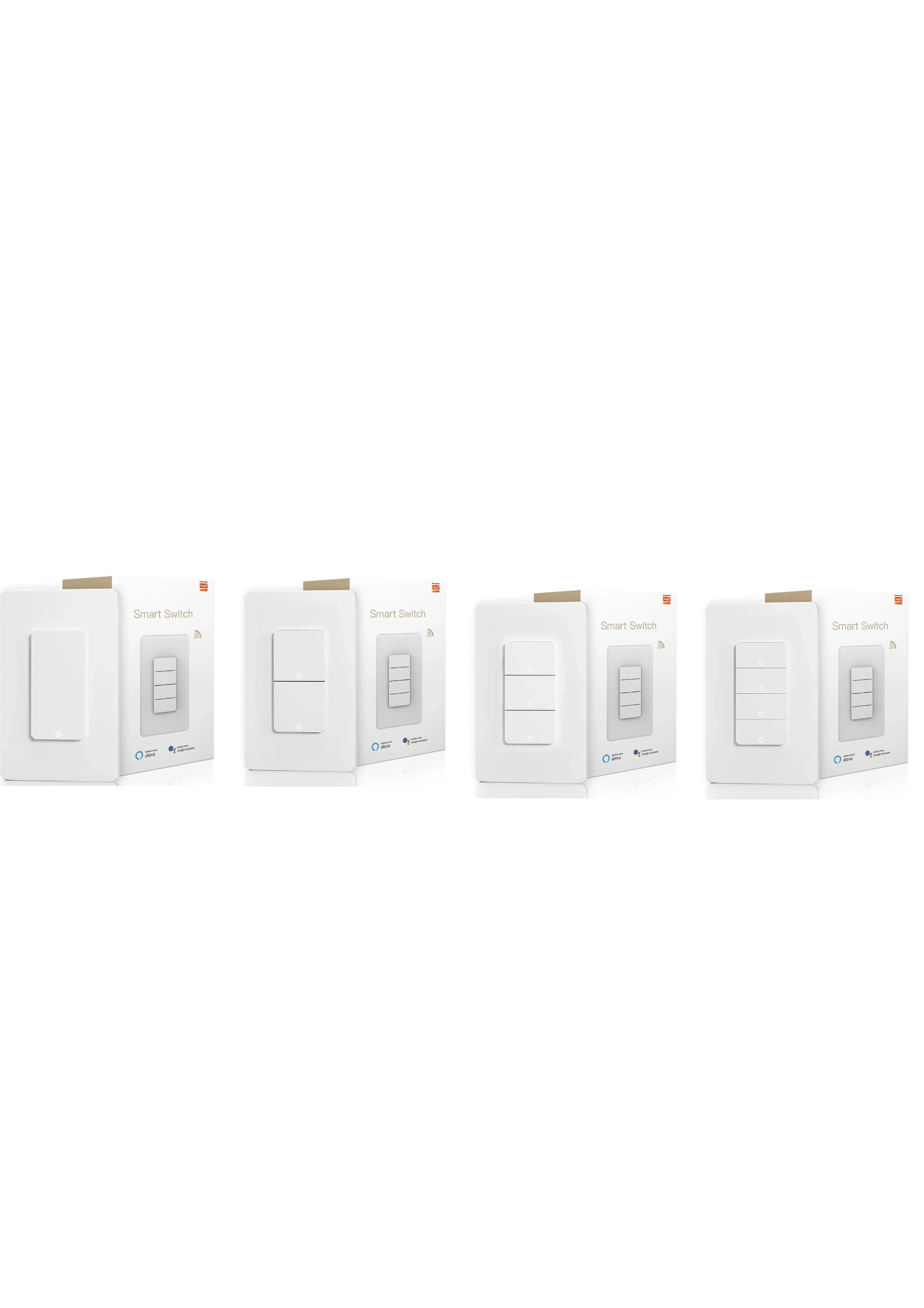 WiFi Smart In-Wall Light Switch (WS-B-US) - White, 1/2/3/4 Gang Options, Push Button, App-Controlled