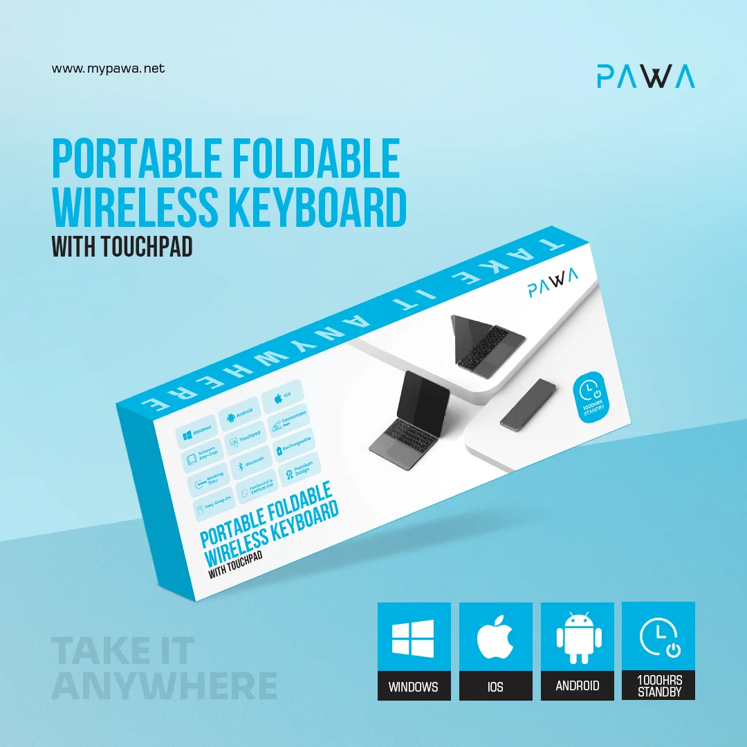 PAWA PORTABLE FOLDABLE WIRELESS KEYBOARD WITH TOUCHPAD GREY PW-PKW2T5F2-GY thumbnail 6