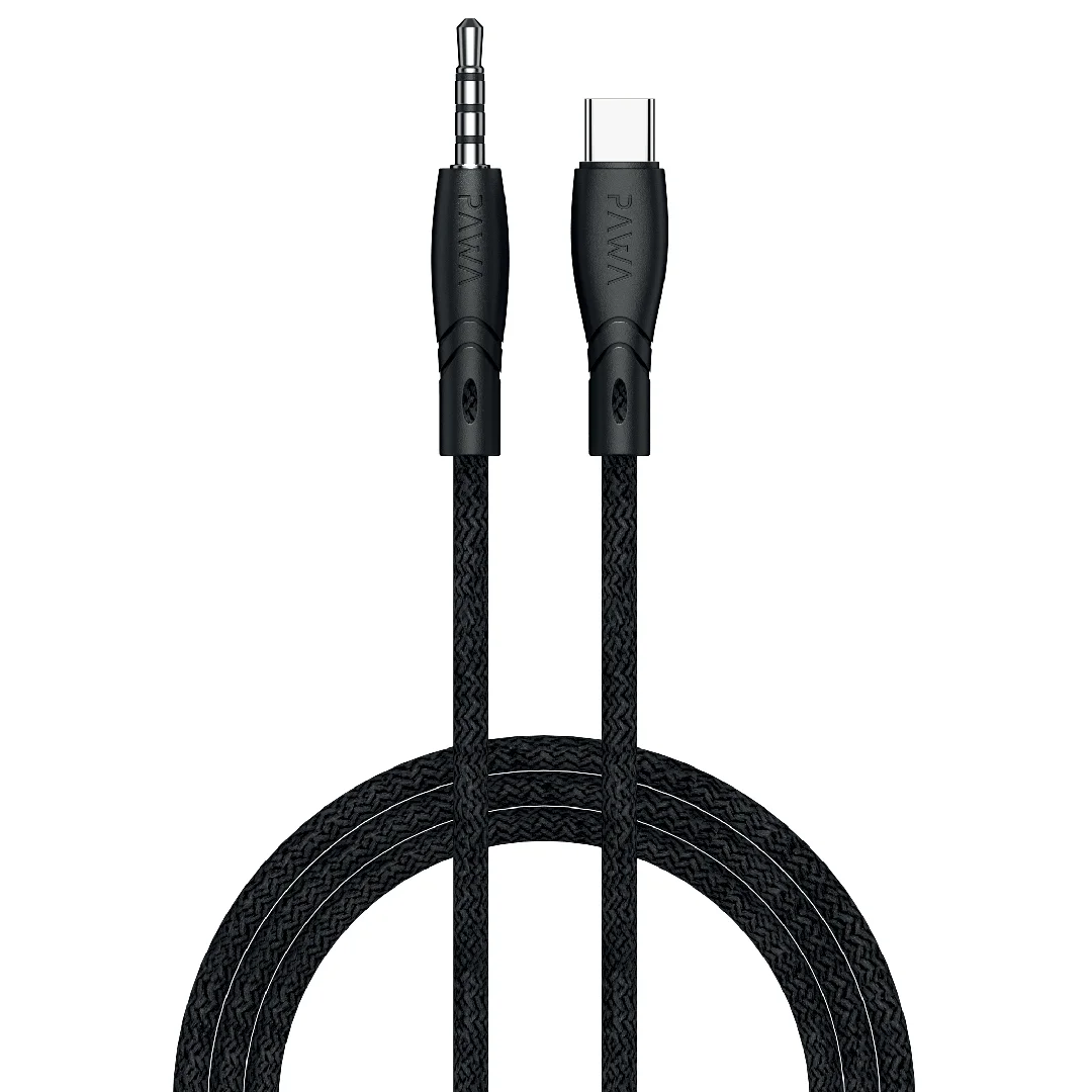 PAWA NYLON BRAIDED TYPE C AUDIO CABLE 1.2M BLACK PW-12BDCTOAUX-BK