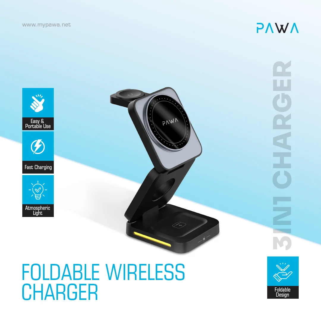 PAWA 3 IN 1 FOLDABLE WIRELESS CHARGER BLACK PW-TA3115W1 thumbnail 3