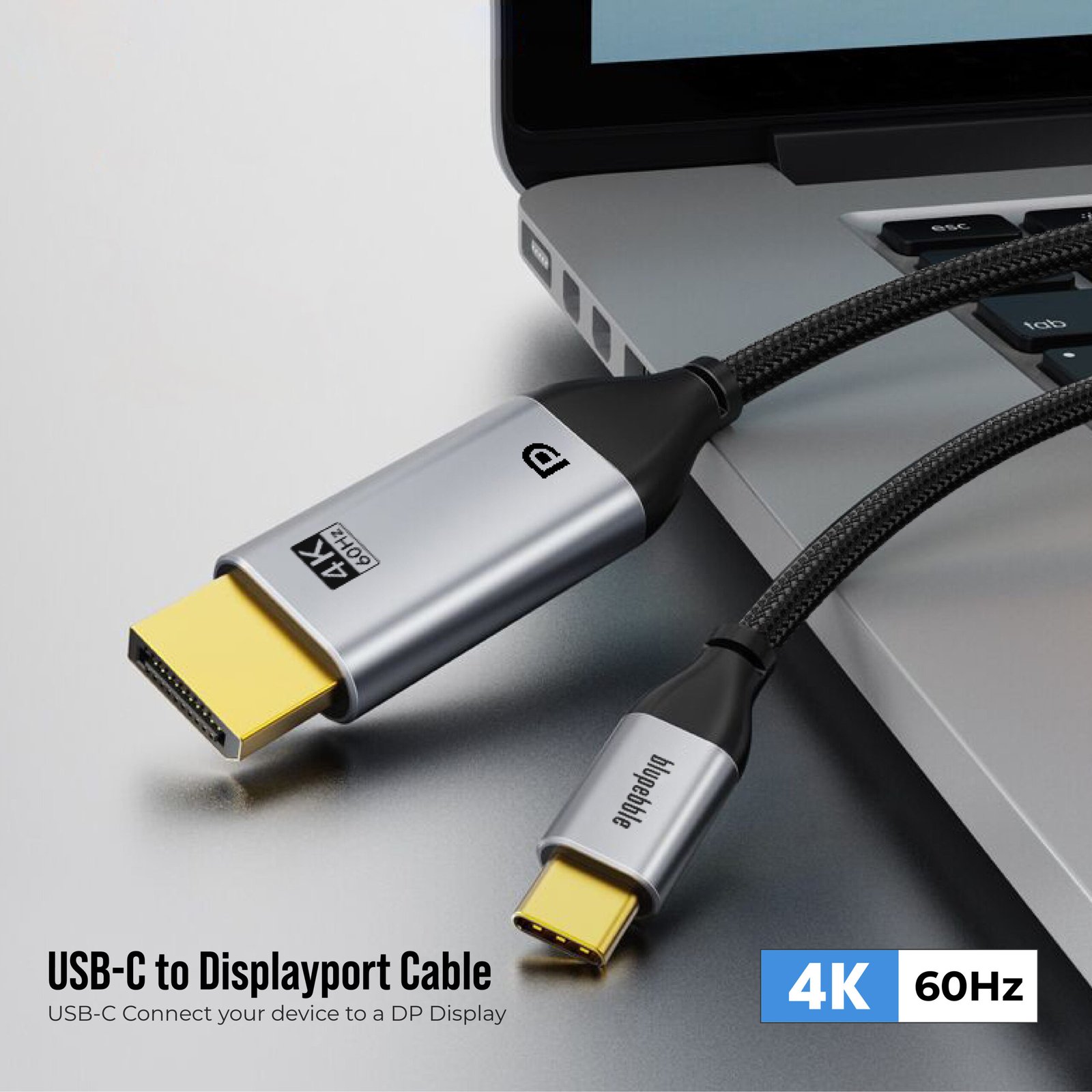 BLUPEBBLE USB TYPE C TO DISPLAYPORT CABLE 4K/60HZ BLACK BP-160PU31CMDP2S-GY thumbnail 3