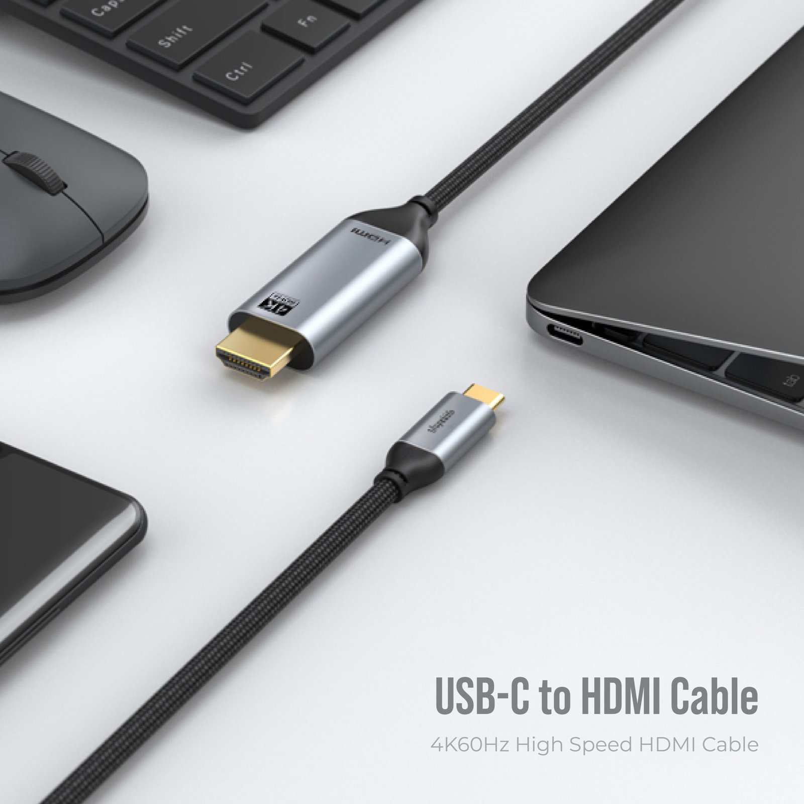 BLUPEBBLE USB TYPE C TO HDMI CABLE 4K/60HZ BLACK BP-160PU31CMHD2S-GY thumbnail 2