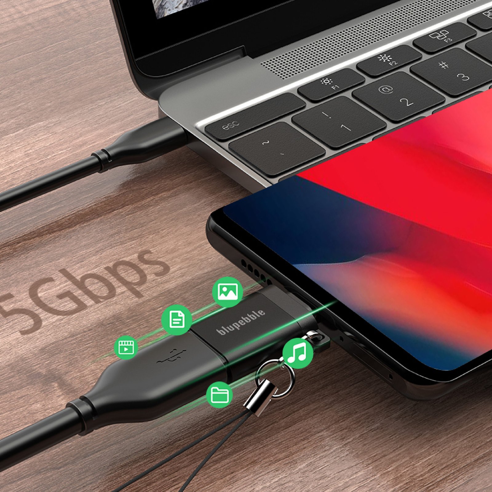 BLUPEBBLE USB-C MALE TO USB 2.0 MICRO B FEMALE OTG ADAPTER 480 MBPS thumbnail 3