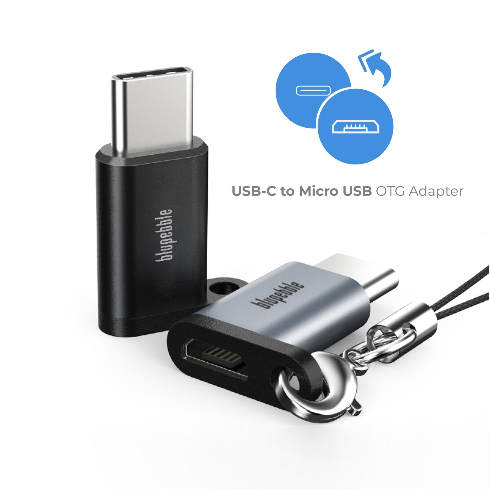 BLUPEBBLE USB-C MALE TO USB 2.0 MICRO B FEMALE OTG ADAPTER 480 MBPS