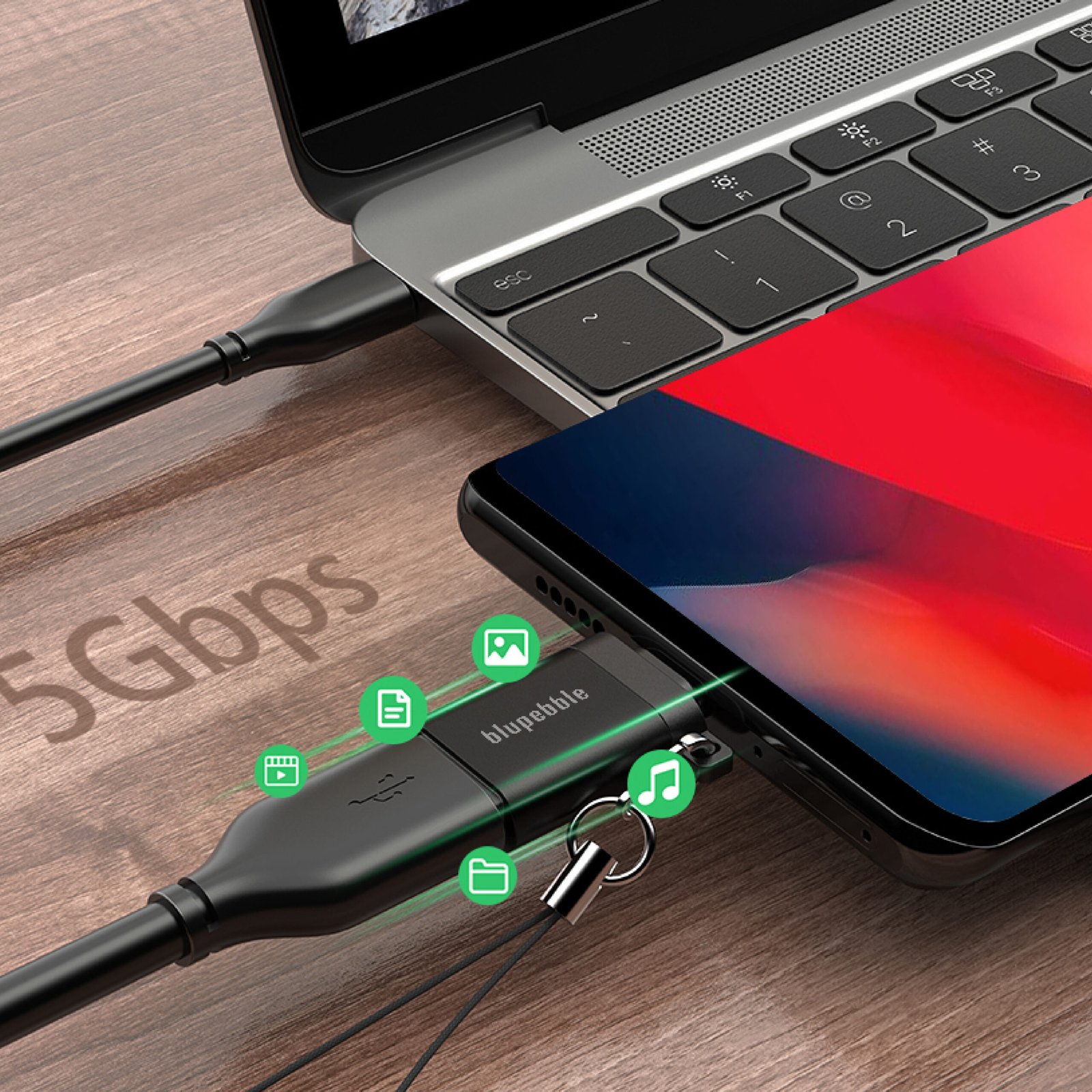 BLUPEBBLE USB-C MALE TO USB 3.0 A FEMALE OTG ADAPTER thumbnail 3