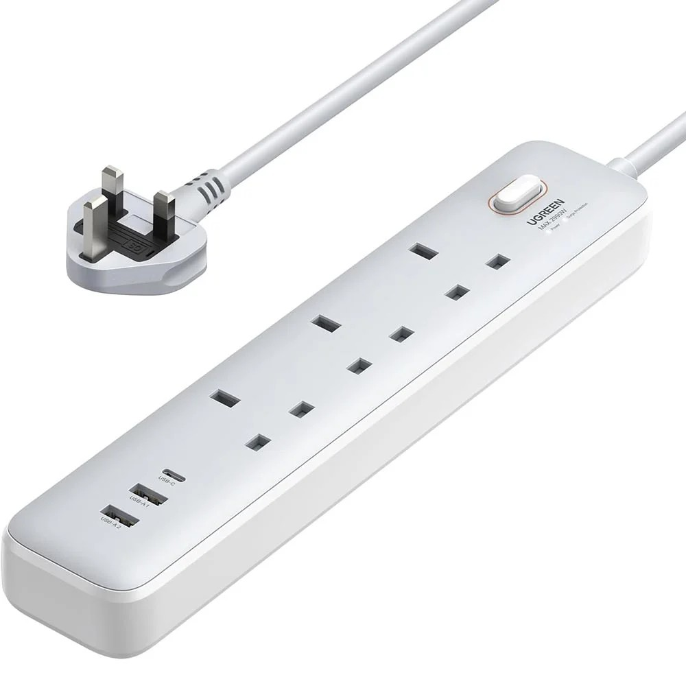 UGREEN 3 AC POWER STRIP WITH MASTER SWITCH (2A1C) 30W WHITE 15461