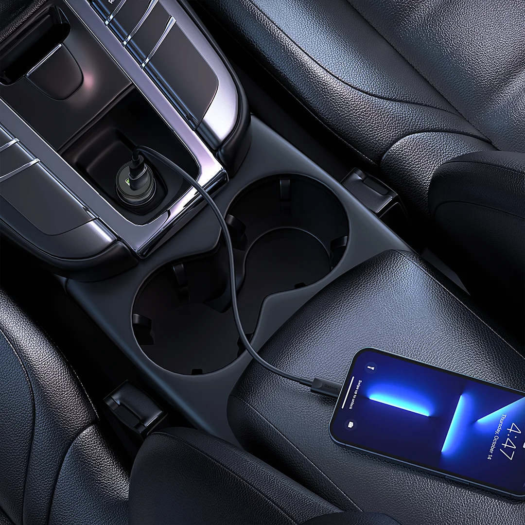 PAWA SOLID CAR CHARGER DUAL PORT PD+QC WITH BRAIDED USB C TO USB C CABLE 51W BLACK PW-CC51CA5T-BK thumbnail 2