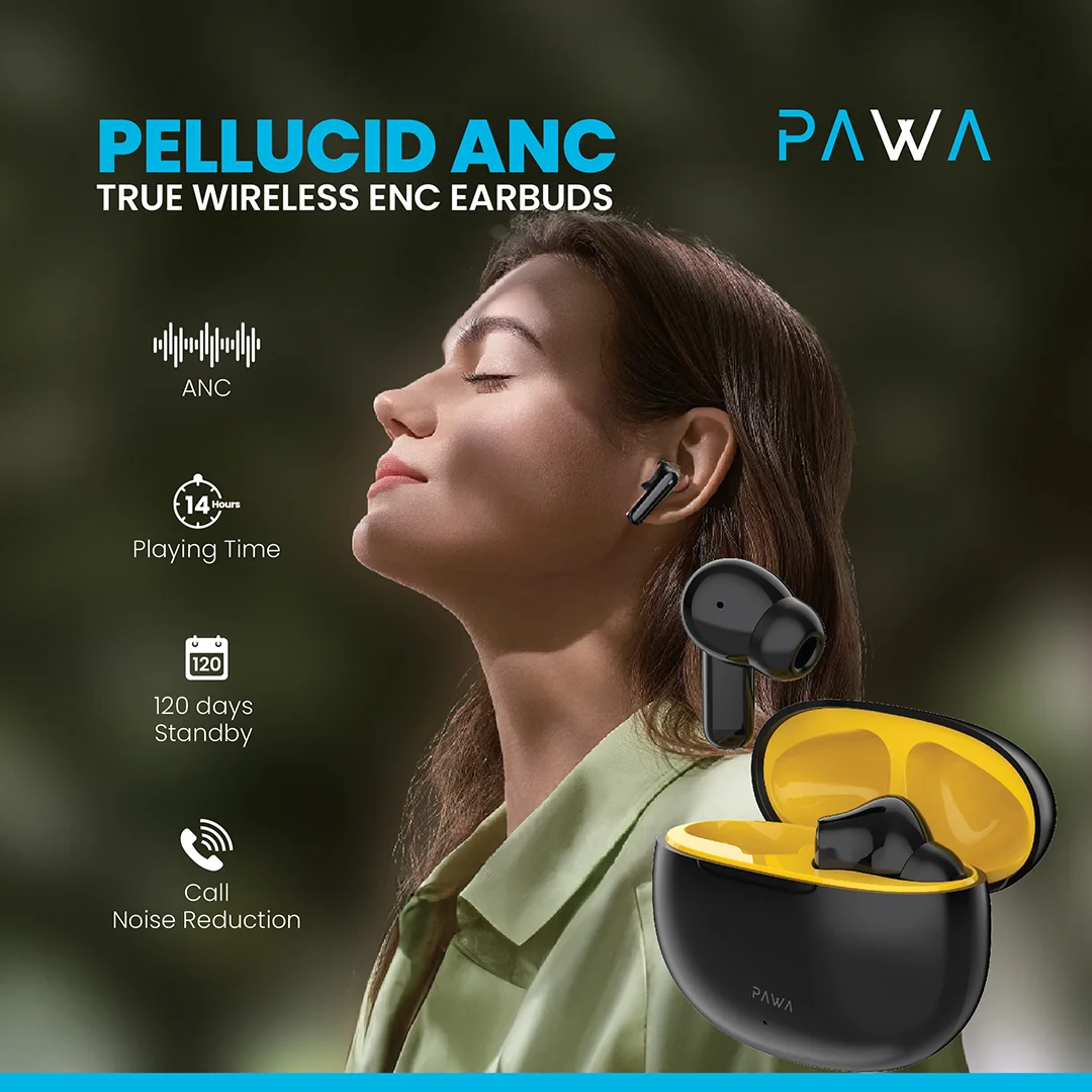 PAWA PELLUCID ANC TRUE WIRELESS ENC EARBUDS BLACK PW-TWSPNC59-BKYL thumbnail 3