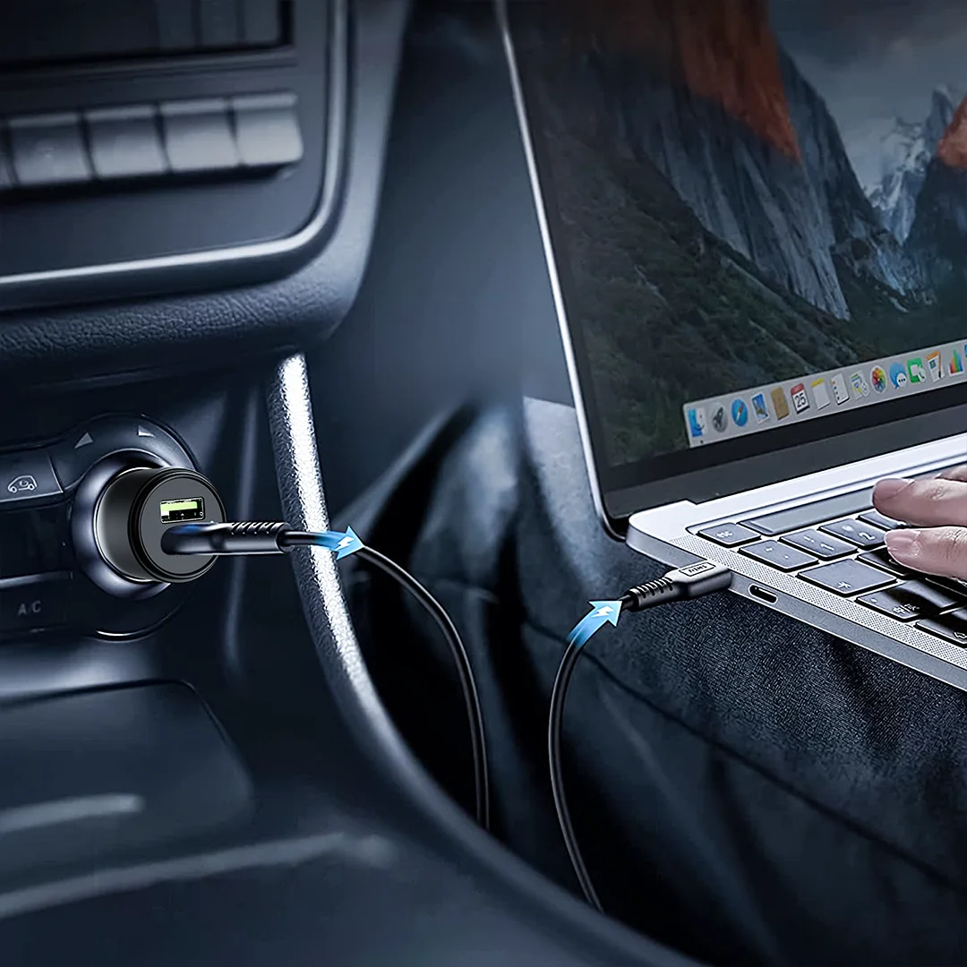 PAWA SOLID CAR CHARGER DUAL PORT PD+QC WITH BRAIDED USB C TO LIGHTNING CABLE 51W BLACK PW-CC51CA5L-BK thumbnail 2