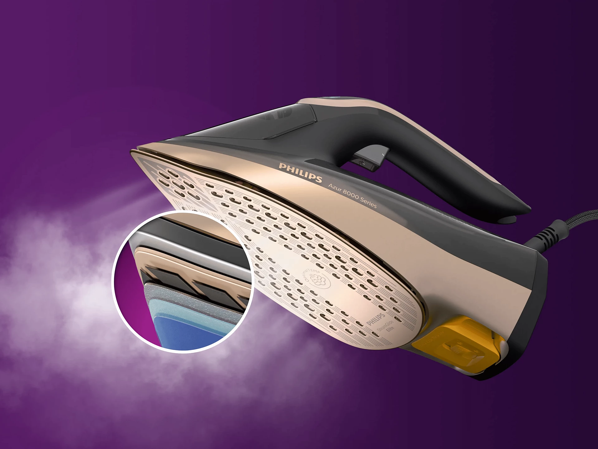 PHILIPS AZUR 8000 SERIES STEAM IRON 3000W BLACK-ROSE GOLD DST804186 thumbnail 4