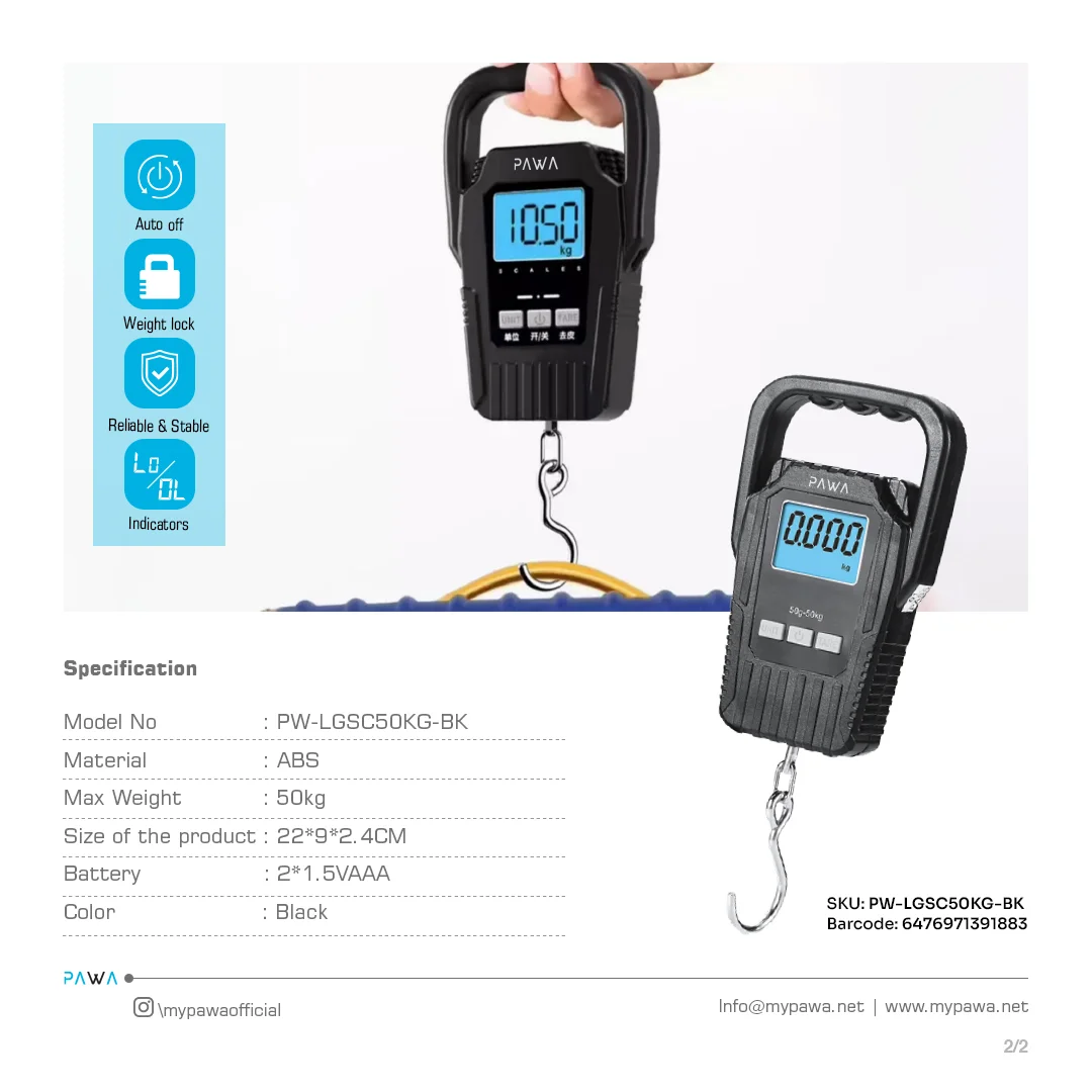 PAWA VOYAGER DIGITAL LUGGAGE SCALE BLACK PW-LGSC50KG-BK thumbnail 4