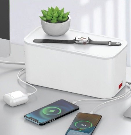 BLUPEBBLE POWER BOX CABLE MANAGEMENT SURGE PROTECTION BP-CMBOX5P-WH