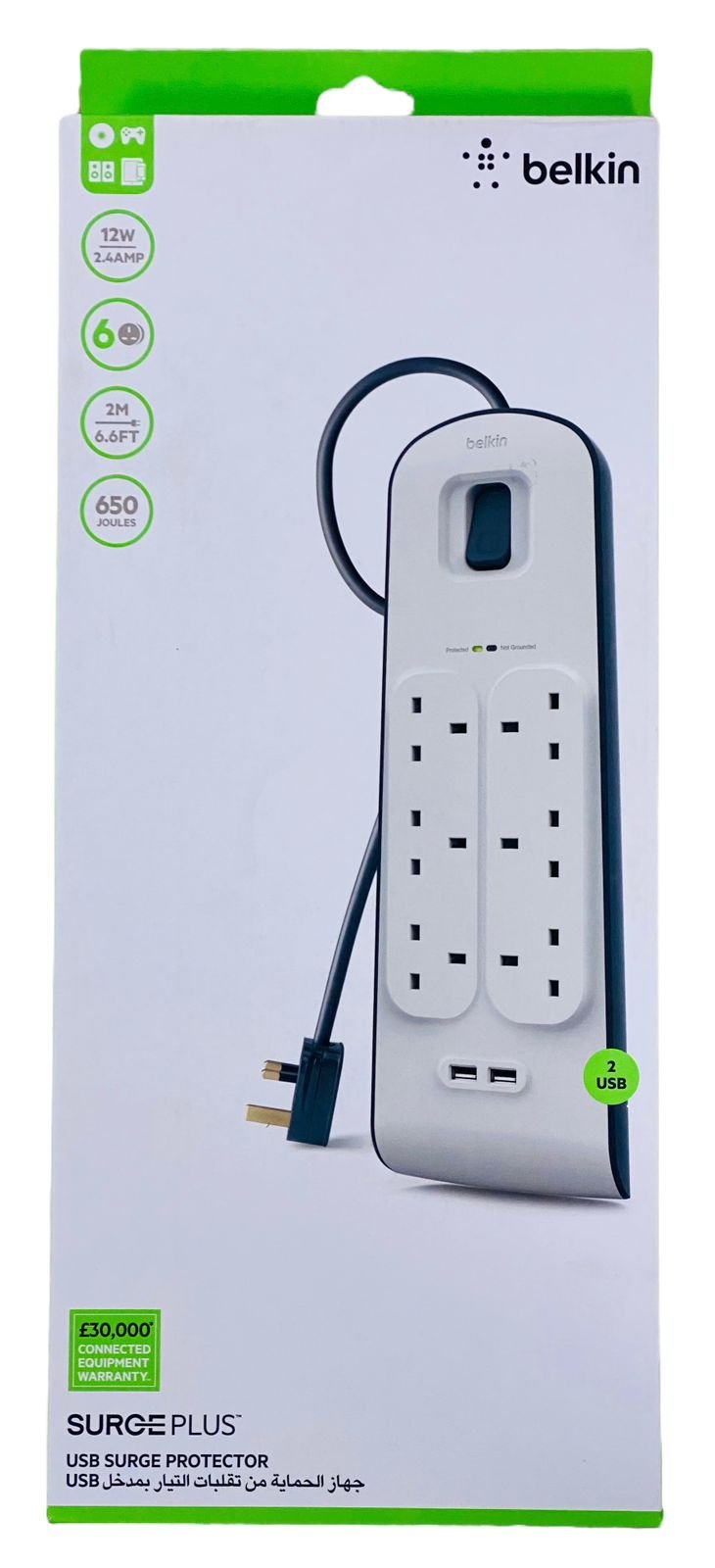 BELKIN 6 PORT SURGE PLUS PROTECTOR BL-SRG-6OT-2USBUL