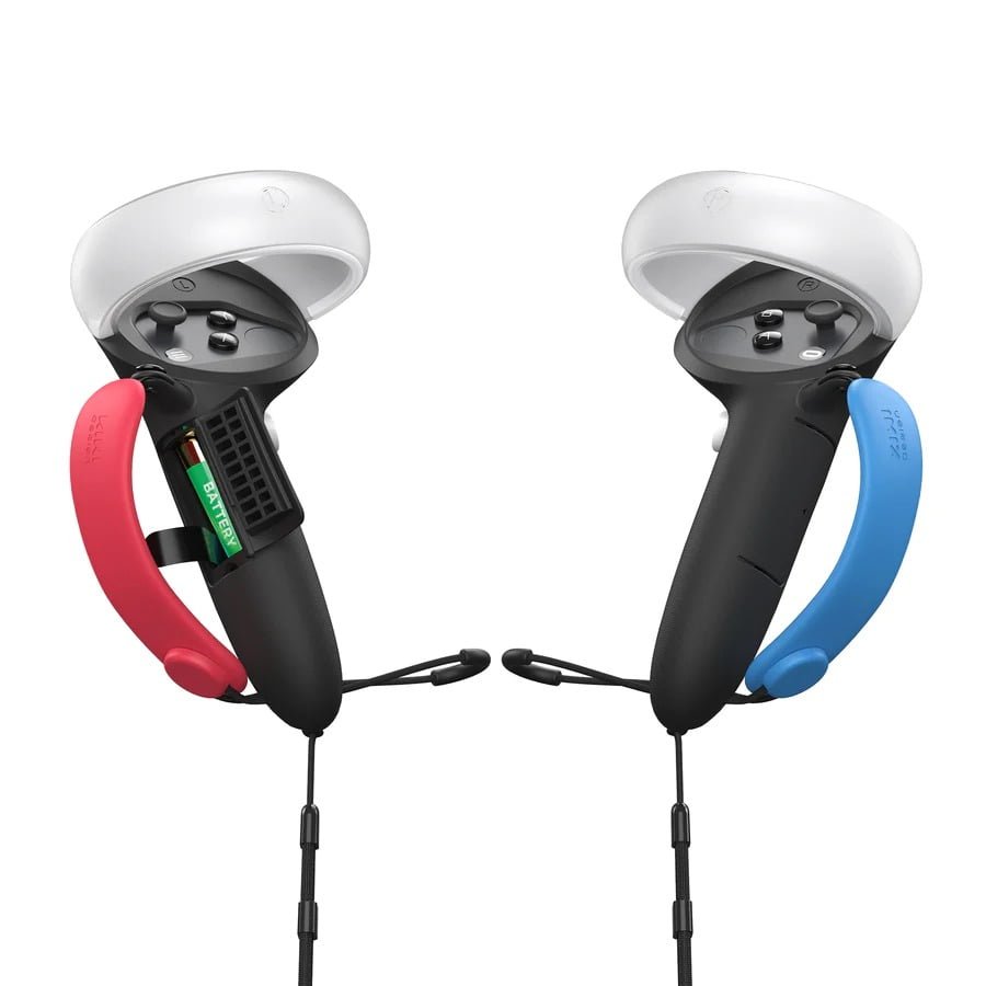 KIWI DESIGN CONTROLLER GRIPS COVER WITH ADJUSTABLE KNUCKLE STRAP AND BATTERY OPENING BLACK AND RED AND BLUE Q1 PRO -3 HJT-372