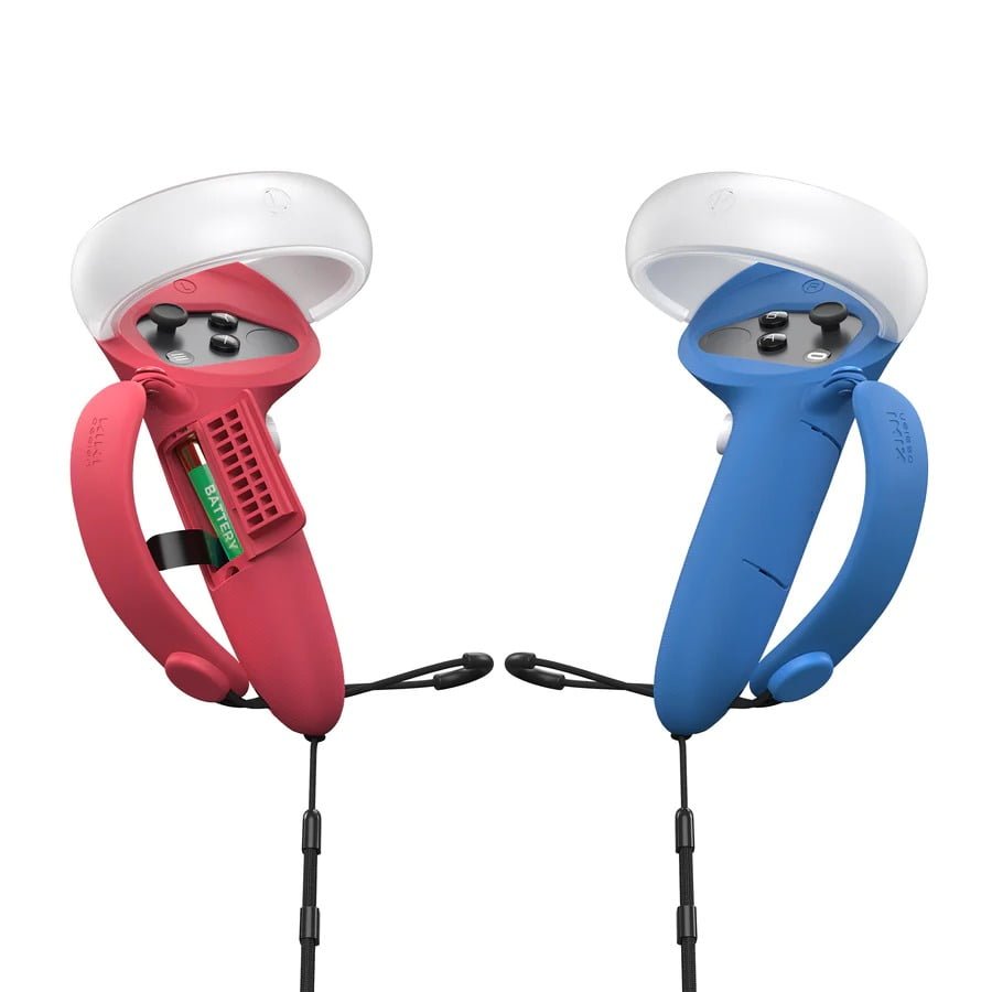 KIWI DESIGN CONTROLLER GRIPS COVER WITH ADJUSTABLE KNUCKLE STRAP AND BATTERY OENING RED AND BLUE