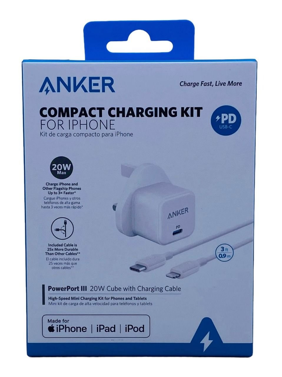 ANKER POWERPORT III 20W CUBE WITH CHARGING CABLE WHITE B2149K21 thumbnail 2