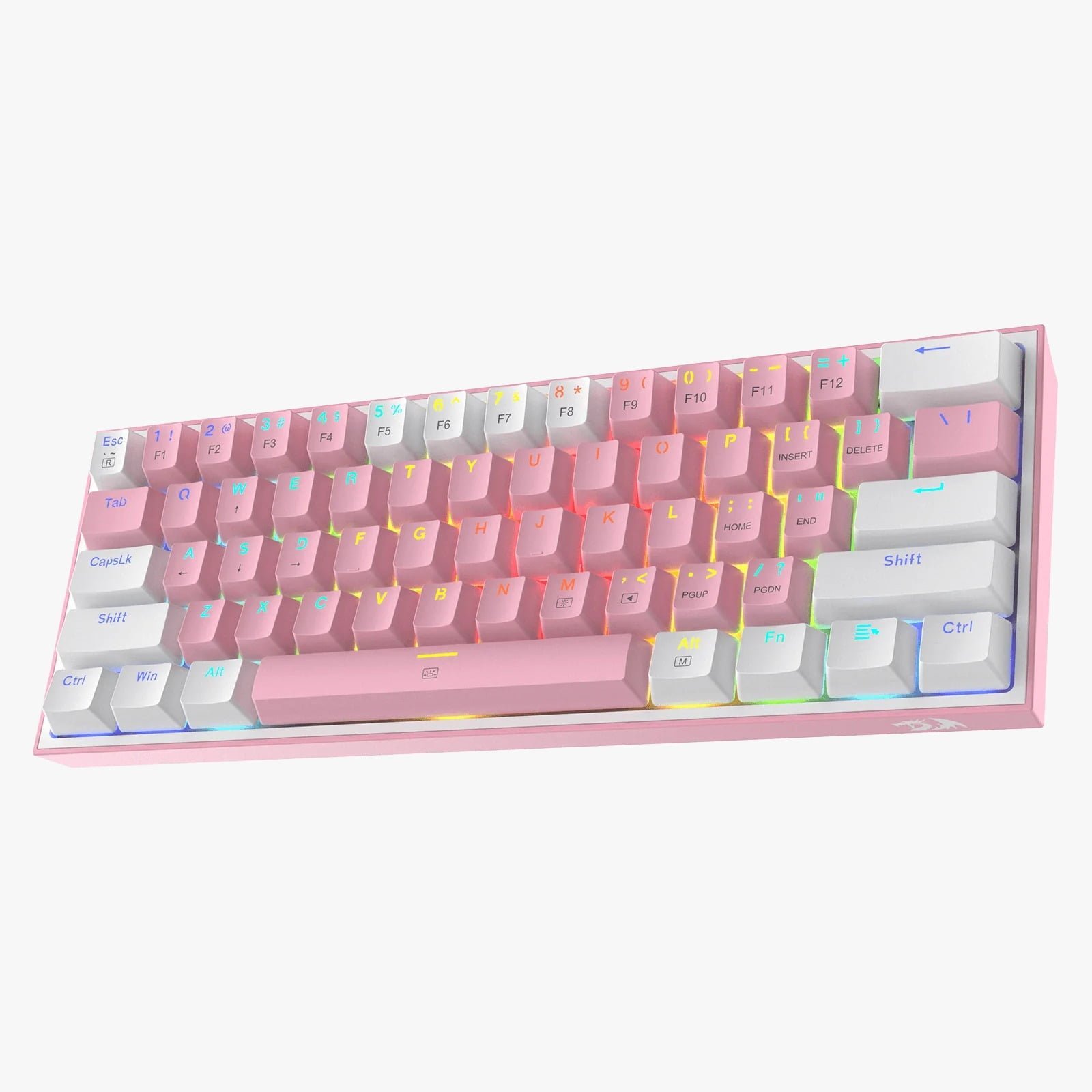 REDRAGON FIZZ RAINBOW WIRED KEYBOARD BLUE SWITCH 61 KEYS WHITE/PINK K617-R WP