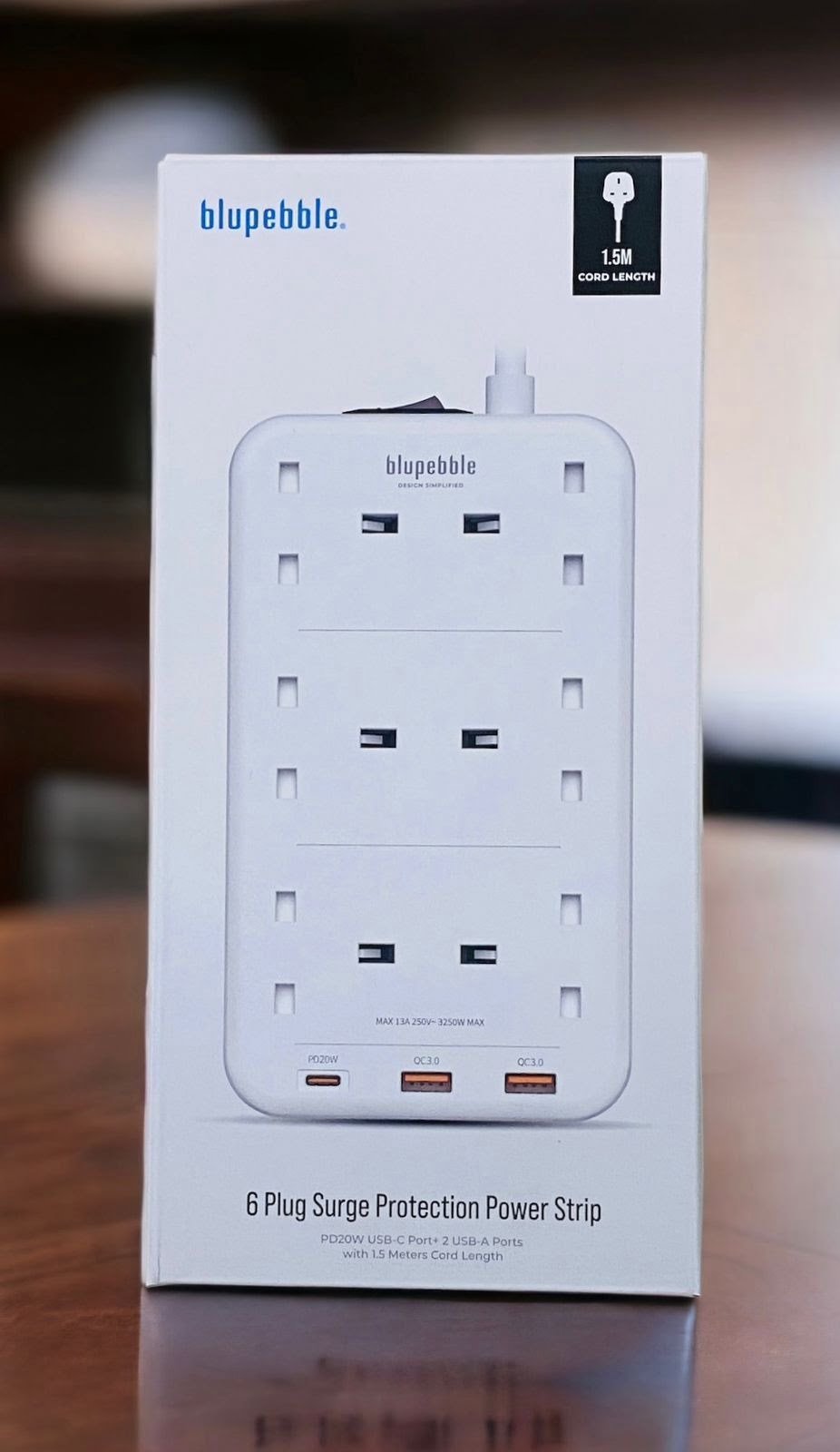 BLUPEBBLE 6 PLUG SURGE PROTECTION POWER STRIP WHITE BP-PSRTIP6-WH thumbnail 2