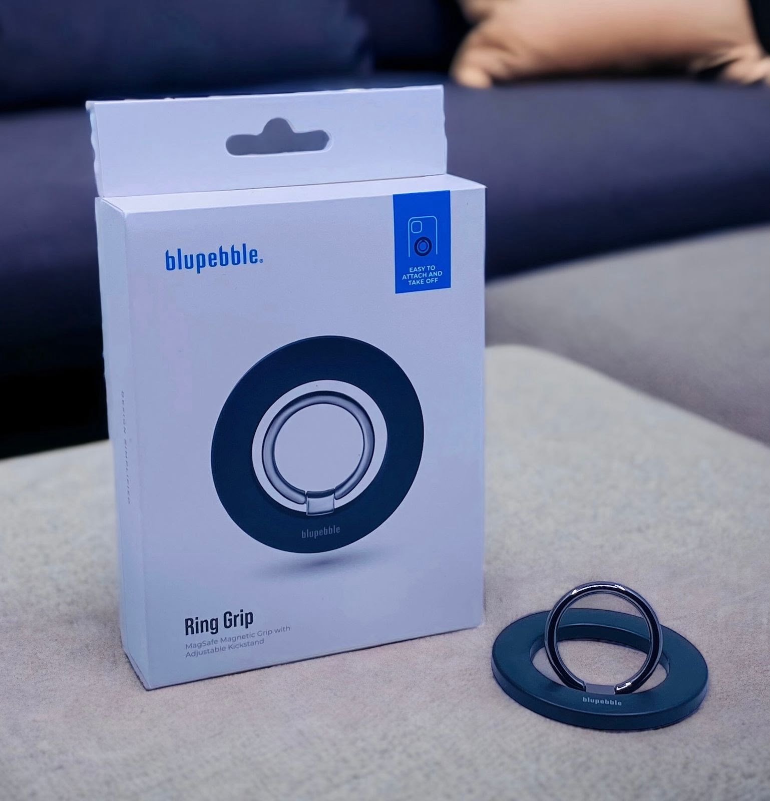 BLUPEBBLE MAGSAFE MAGNETIC GRIP HOLDER WITH ADJUSTABLE KICKSTAND BLACK BP-RINGGRIP-BK thumbnail 2