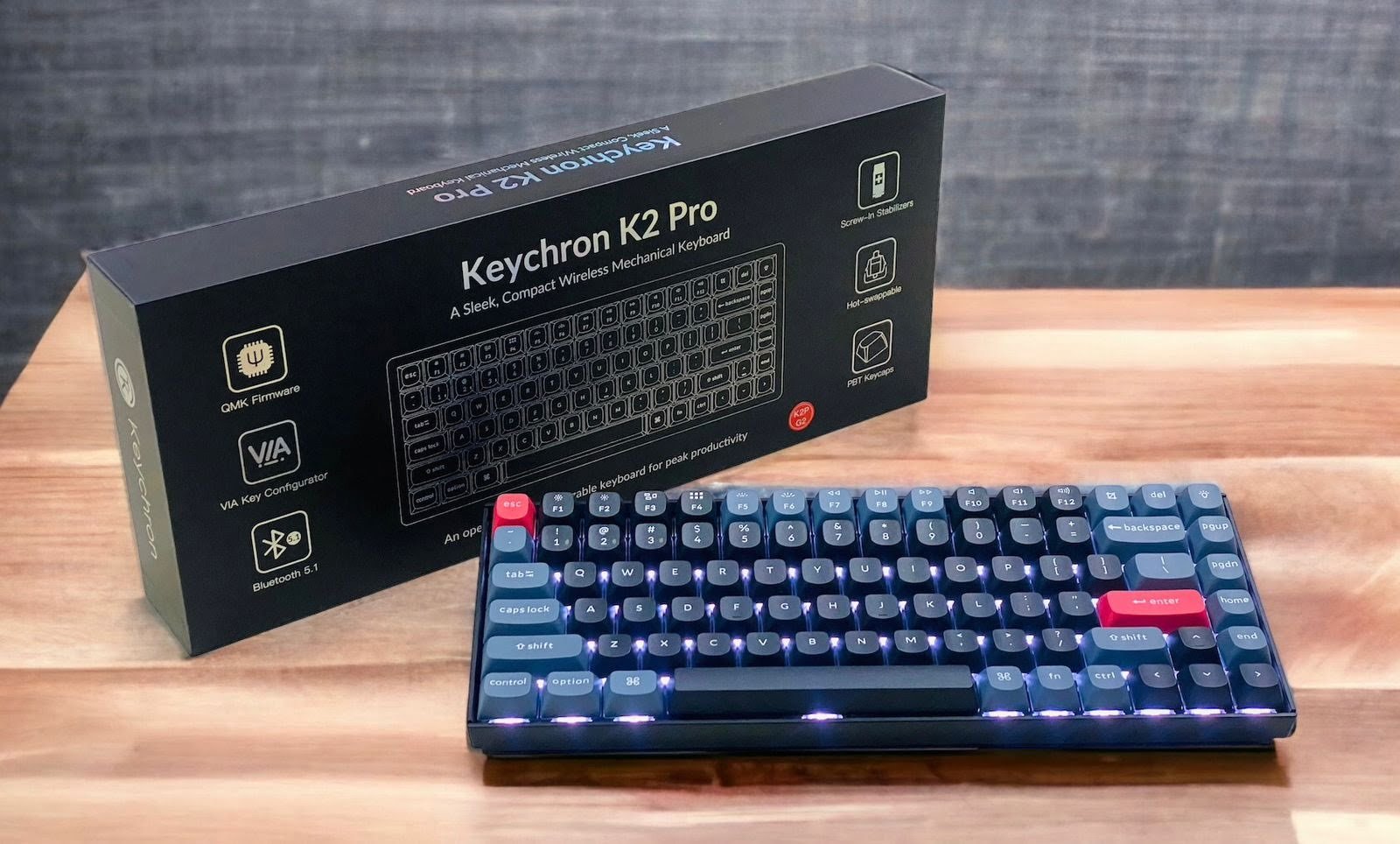 KEYCHRON K2 PRO 84 KEYS KEYCHRON K PRO MECHANICAL KEYBOARD  WHITE BACKLIGHT BLUE SWITCHES K2P-G2 thumbnail 2