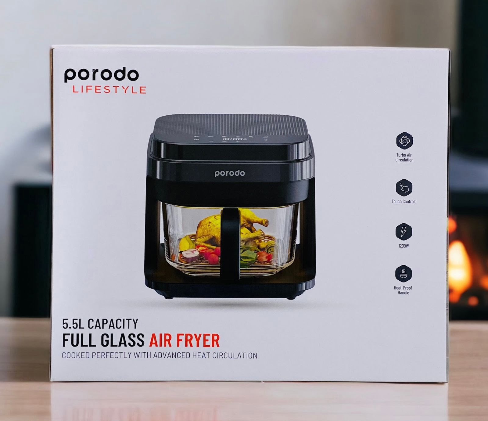 PORODO LIFESYTLE FULL GLASS AIR FRYER 5.5L CAPACITY BLACK PD-LSGAFR-BK thumbnail 2