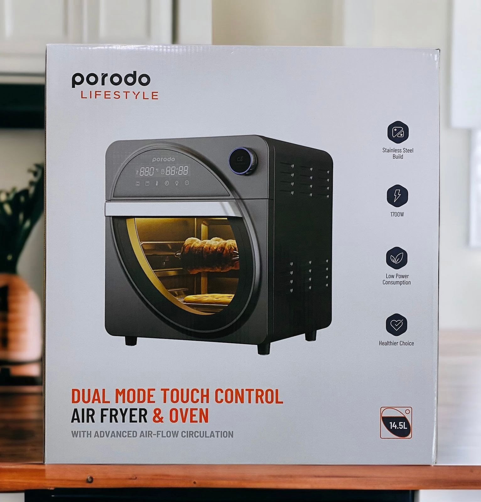 PORODO LIFESYTLE DUAL MODE TOUCH CONTROL AIR FRYER OVEN WITH ADVANCED AIR FLOW CIRCULATION 14.5L -BLACK thumbnail 2