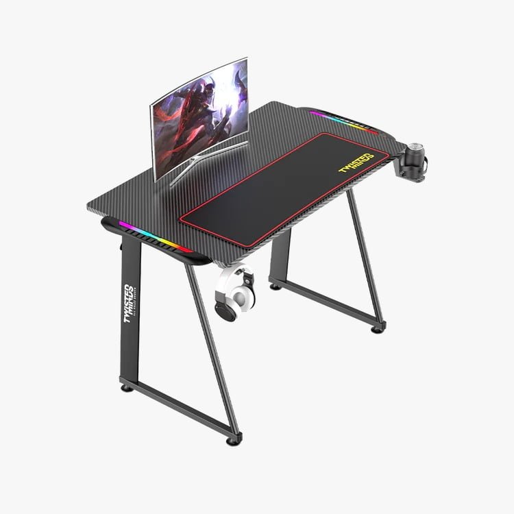 TWISTED MINDS A SHAPED GAMING DESK CARBON FIBER TEXTURE RGB TM-A-1060-RGB thumbnail 2