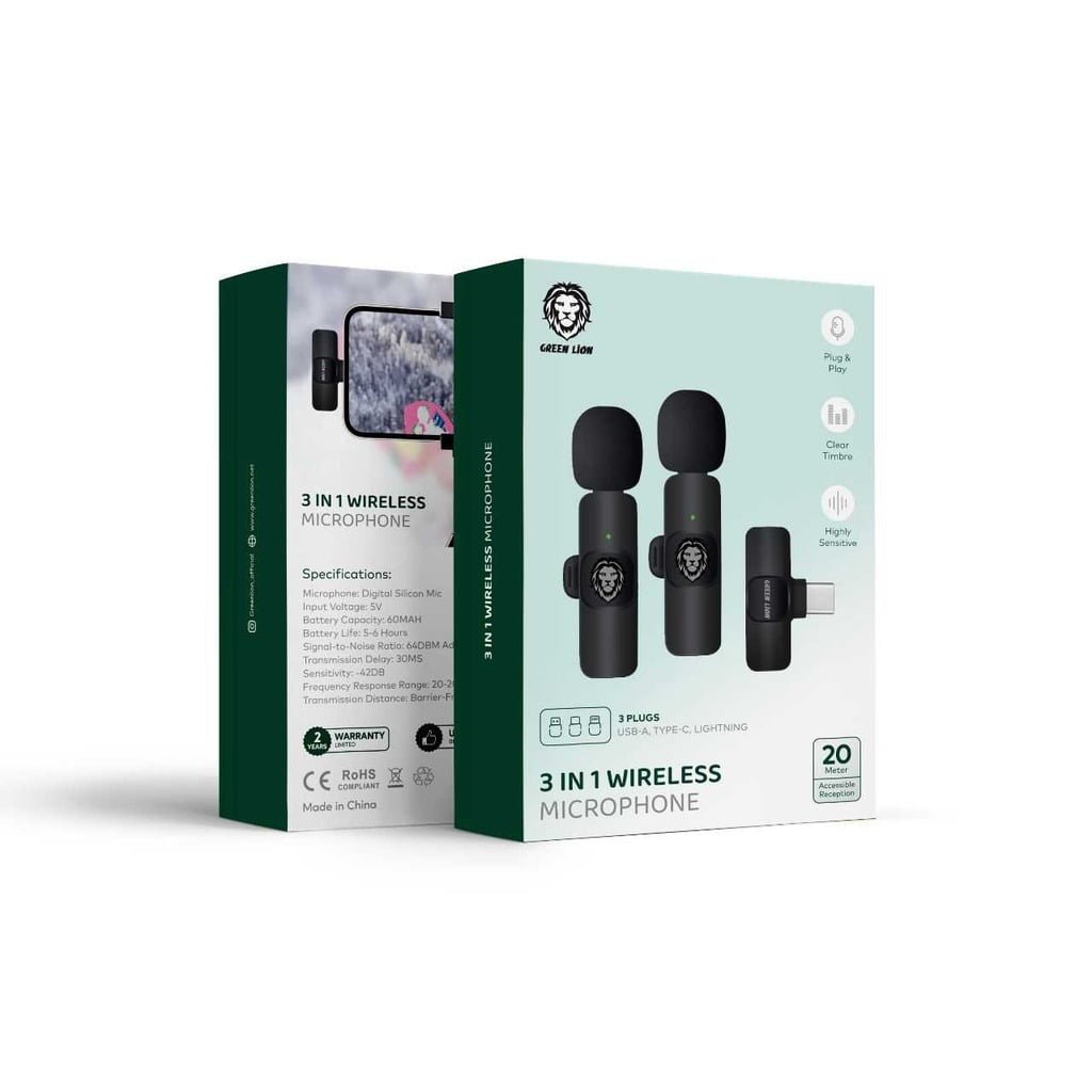 GREEN LION 3 IN 1 WIRELESS MICROPHONE BLACK GN3WIRMICPBK