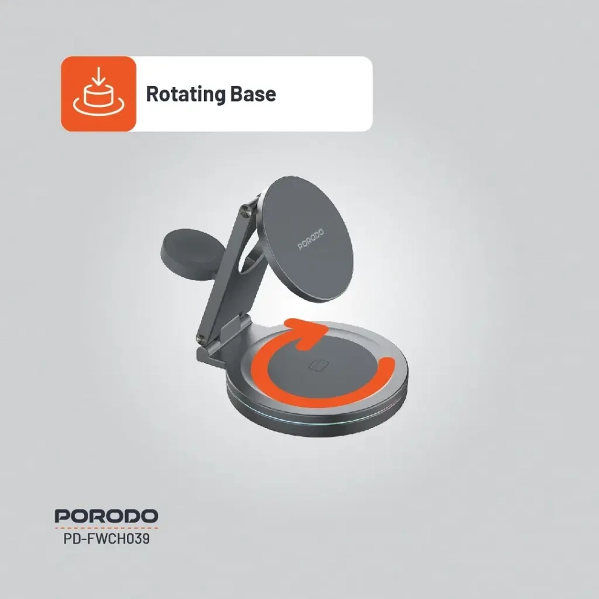 PORODO ROTATING BASE THREE DEVICE WIRELESS CHARGER GRAY PD-FWCH039-GY thumbnail 4